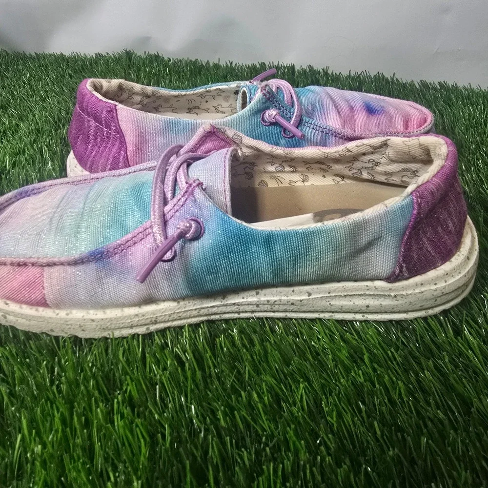 Hey Dude Size Y1 Multi Wendy Youth Dreamer Kids Unicorn Tie Dye Loafers